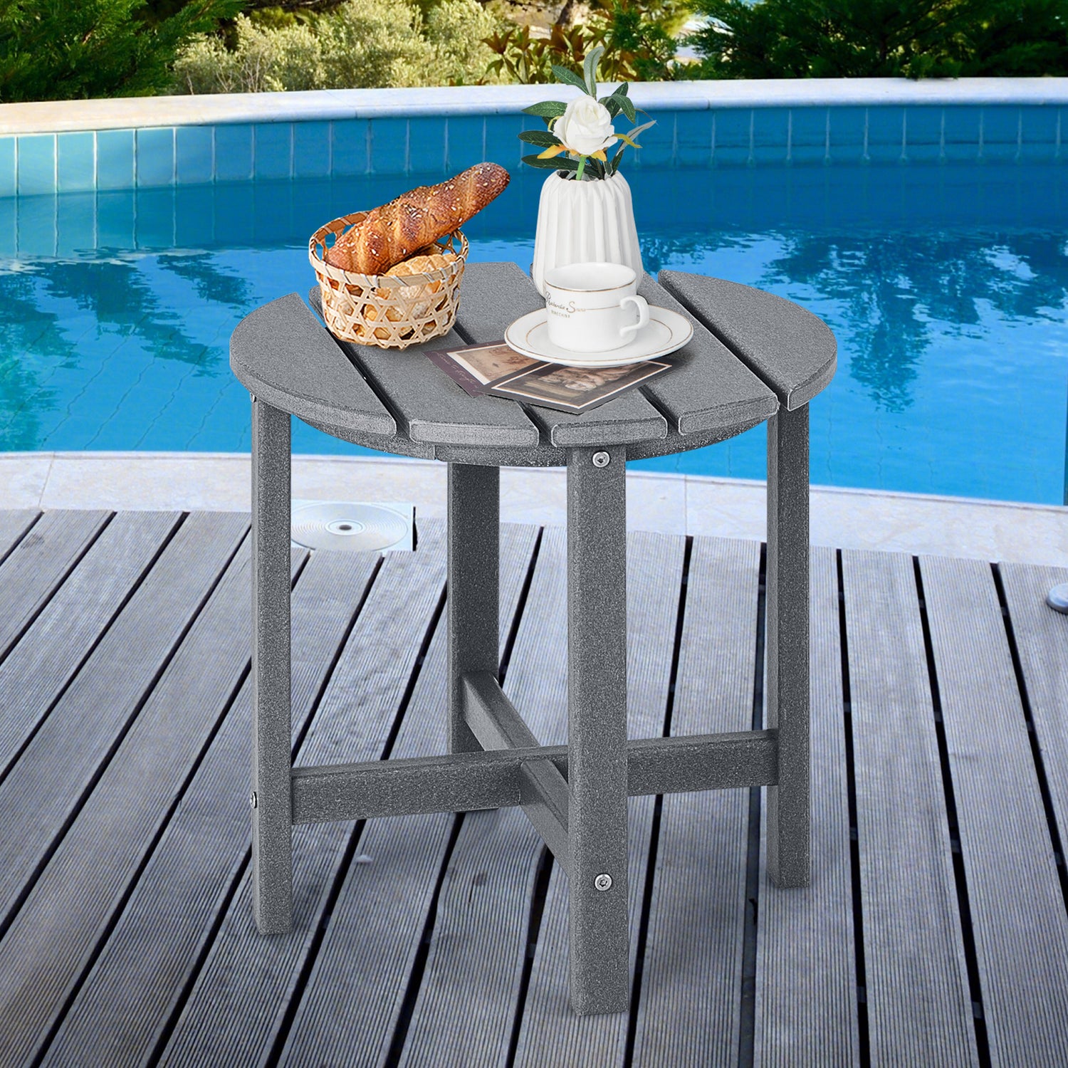 Set of 2 18 Inch Round Weather-Resistant Adirondack Side Tables