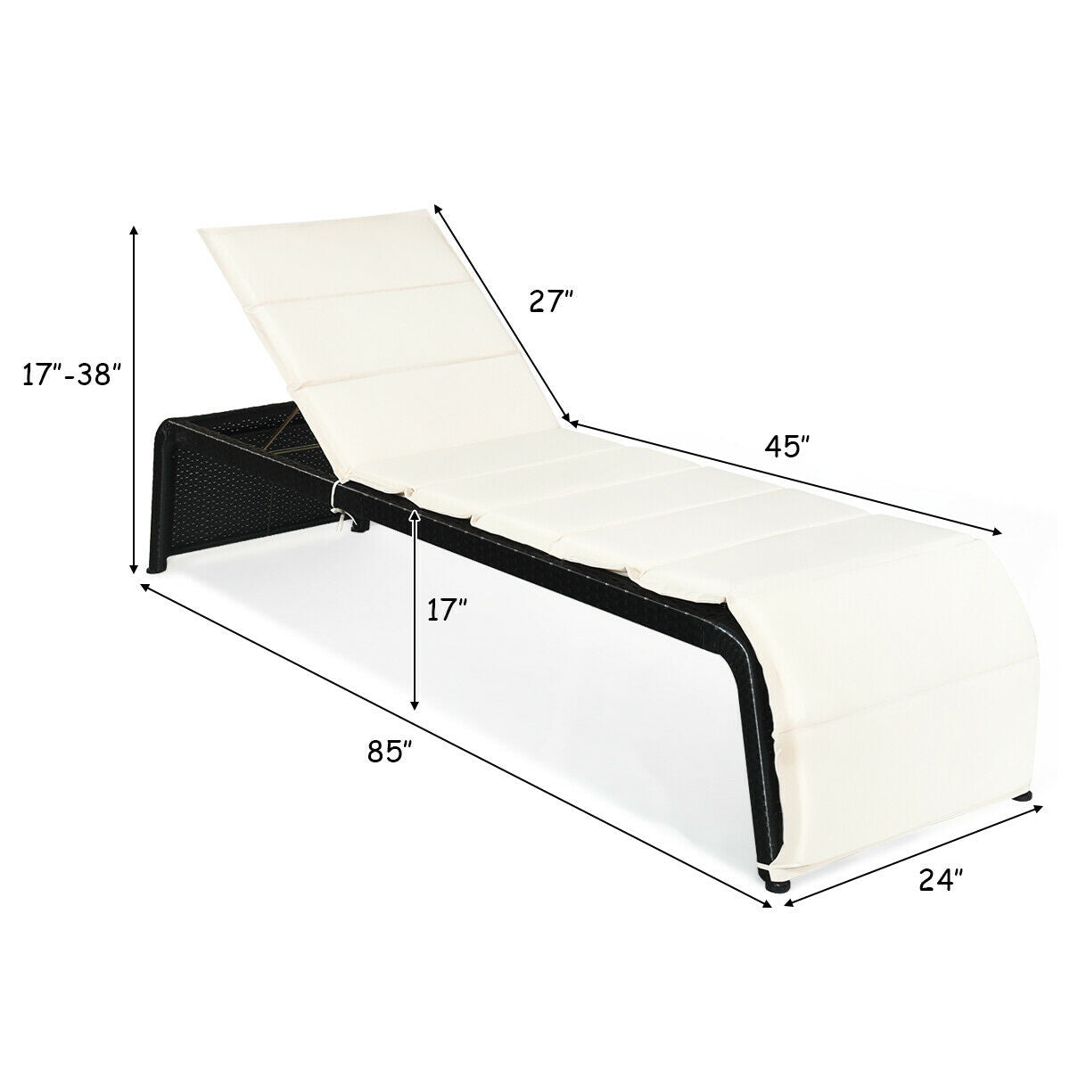 Patio Rattan Lounge Chair Back Adjustable Chaise Recliner  with Cushioned