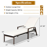2 Pieces Patio Rattan Adjustable Back Lounge Chair with Armrest and Removable Cushions