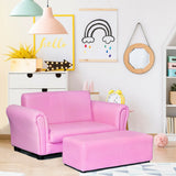 Black/White Kids Double Sofa with Ottoman