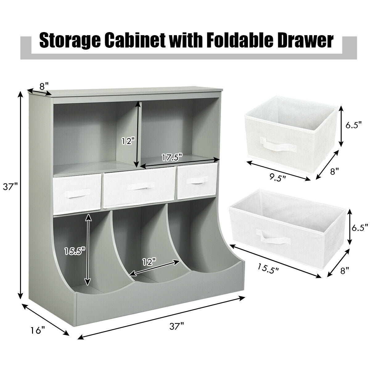 Freestanding Combo Cubby Bin Storage Organizer Unit W/3 Baskets