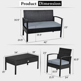 4 Pieces Patio Rattan Cushioned Furniture Set with Loveseat and Table