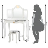 Kids Makeup Dressing Table with Tri-folding Mirror and Stool