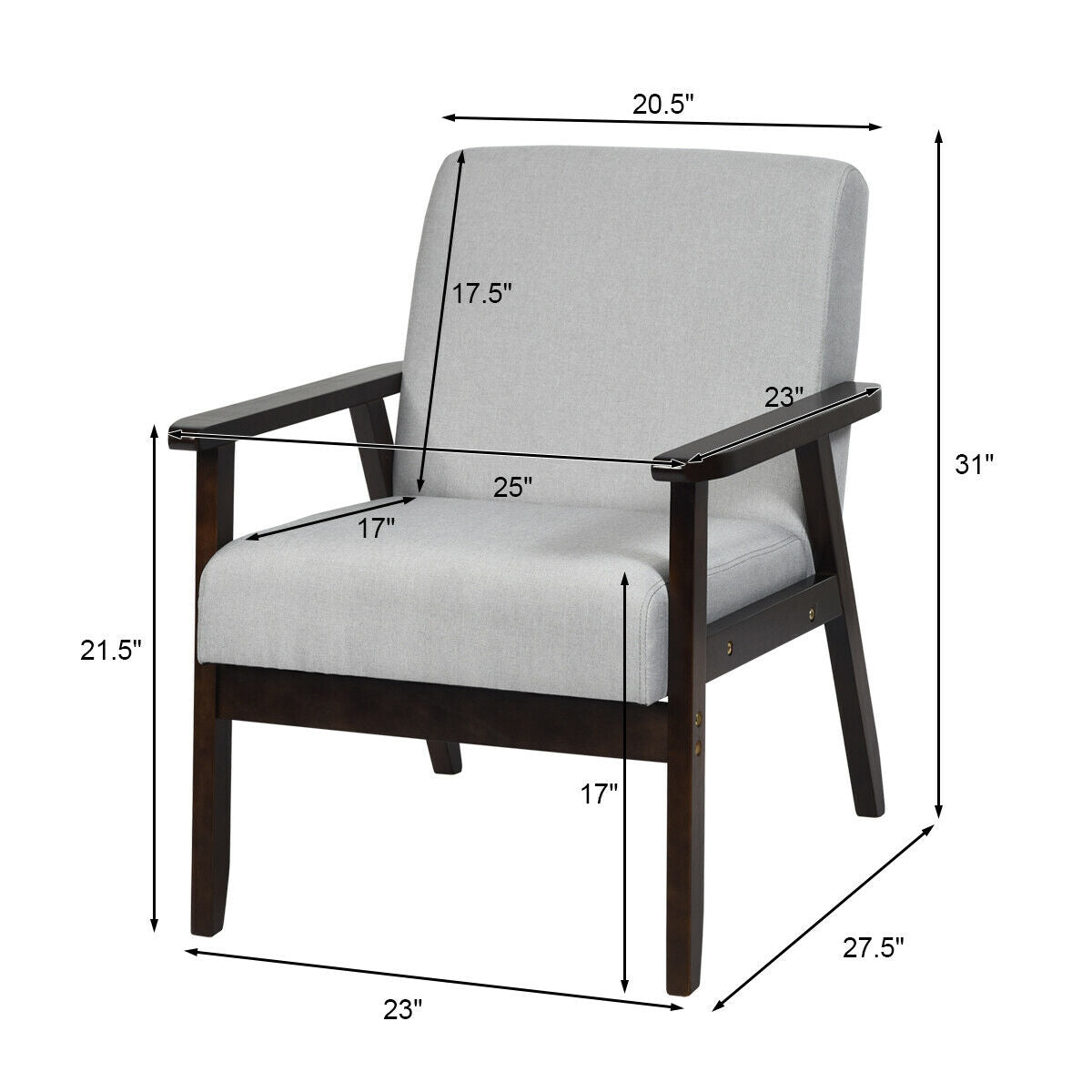 Solid Rubber Wood Fabric Accent Armchair