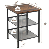 3-Tier Industrial End Table with Mesh Shelves and Adjustable Shelves