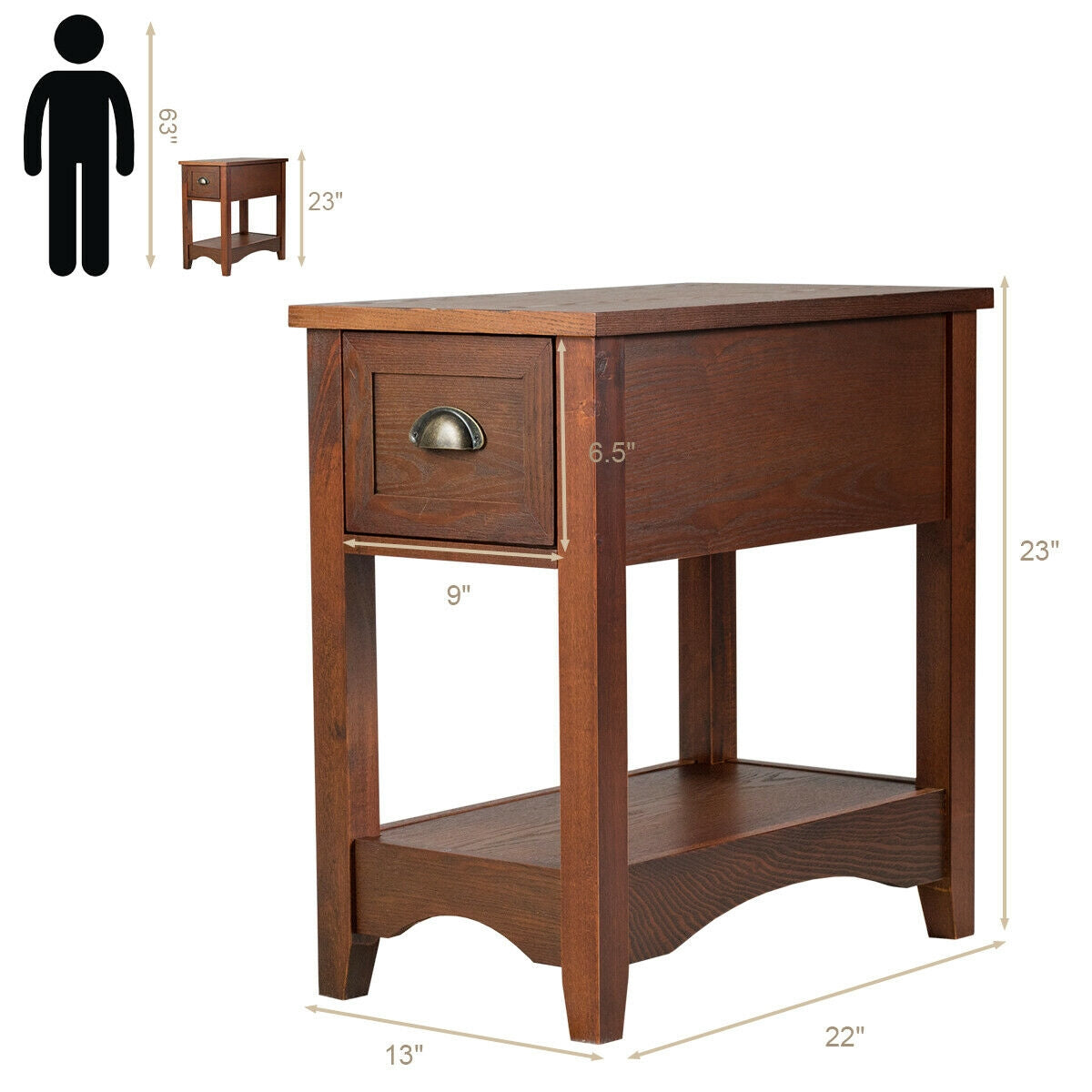 Set of 2 Contemporary Side End Table with Drawer