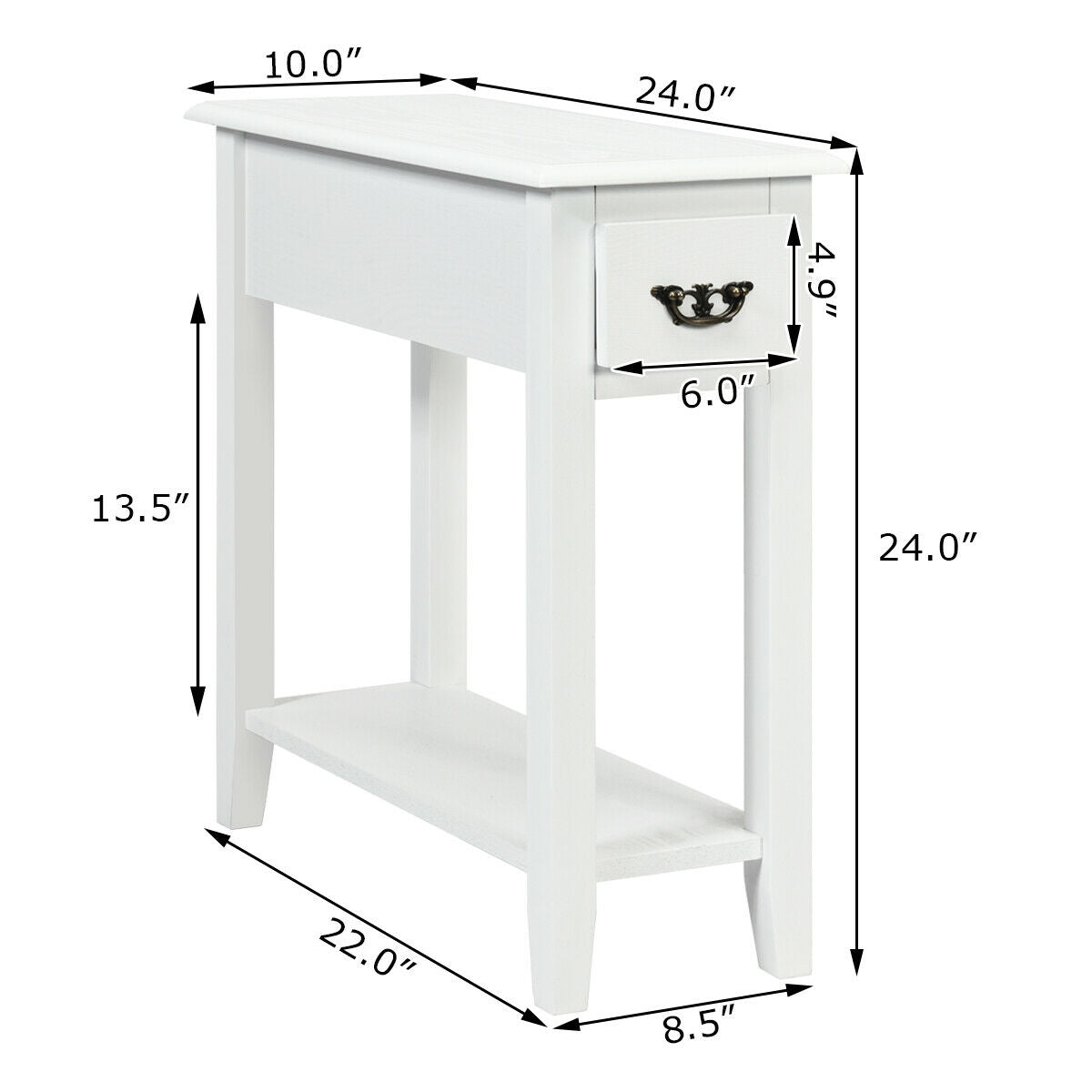 End Table Bedside Sofa End Table Narrow Nightstand with Wooden Legs