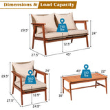 4 Pieces Acacia Wood Patio Rattan Furniture Set with Zippered Cushions