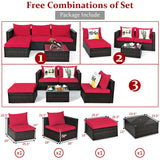 5 Pieces Patio Rattan Sectional Furniture Set with Cushions and Coffee Table