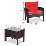 3 Pieces Outdoor Patio Rattan Conversation Set with Seat Cushions