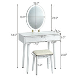 Touch Screen Vanity Makeup Table Stool Set with Lighted Mirror-White