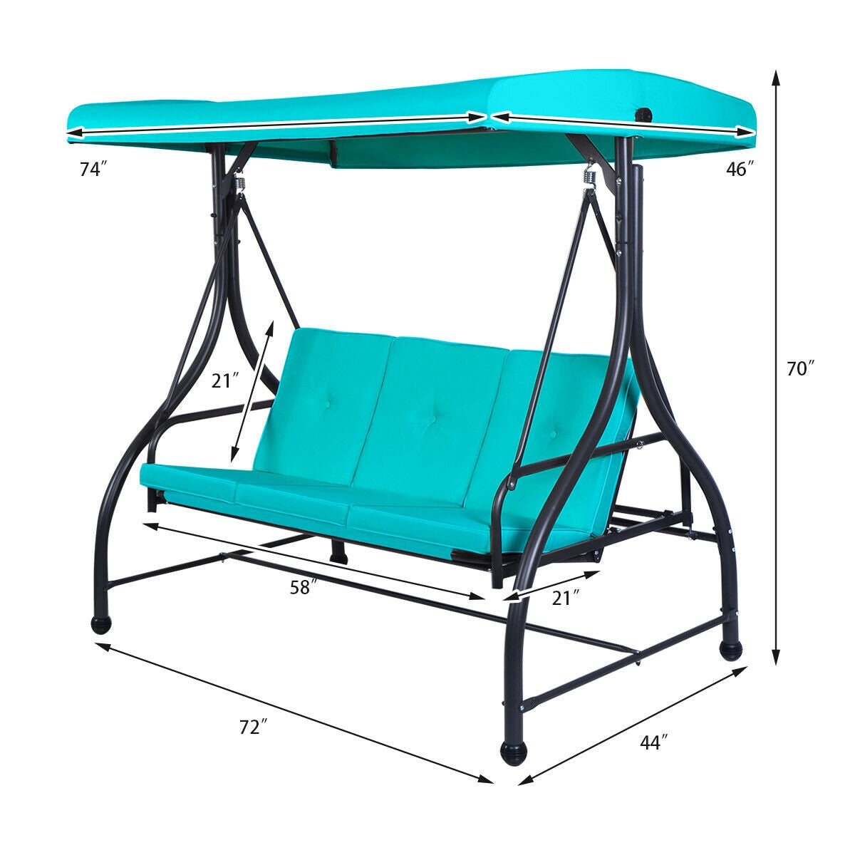 3 Seats Converting Outdoor Swing Canopy Hammock with Adjustable Tilt Canopy