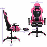PU Leather Gaming Chair with USB Massage and Lumbar Pillow Footrest