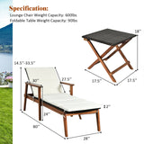 3 Pieces Portable Patio Cushioned Rattan Lounge Chair Set with Folding Table