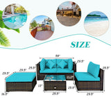 5 Pieces Outdoor Patio Rattan Furniture Set With Cushions