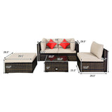 5 Pieces Outdoor Patio Rattan Furniture Set With Cushions