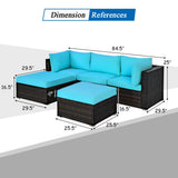 5 Pieces Patio Rattan Sectional Conversation Ottoman Furniture Set