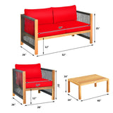 4 Pieces Acacia Wood Outdoor Patio Furniture Set with Cushions