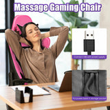 PU Leather Gaming Chair with USB Massage and Lumbar Pillow Footrest