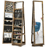 360Â° Rotatable 2-in-1 Lockable Jewelry Cabinet with Full-Length Mirror