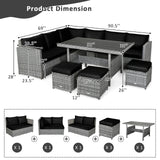 7 Pieces Patio Rattan Dining Furniture Sectional Sofa Set with Wicker Ottoman