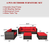 6 Pcs Patio Rattan Furniture Set with Sectional Cushion