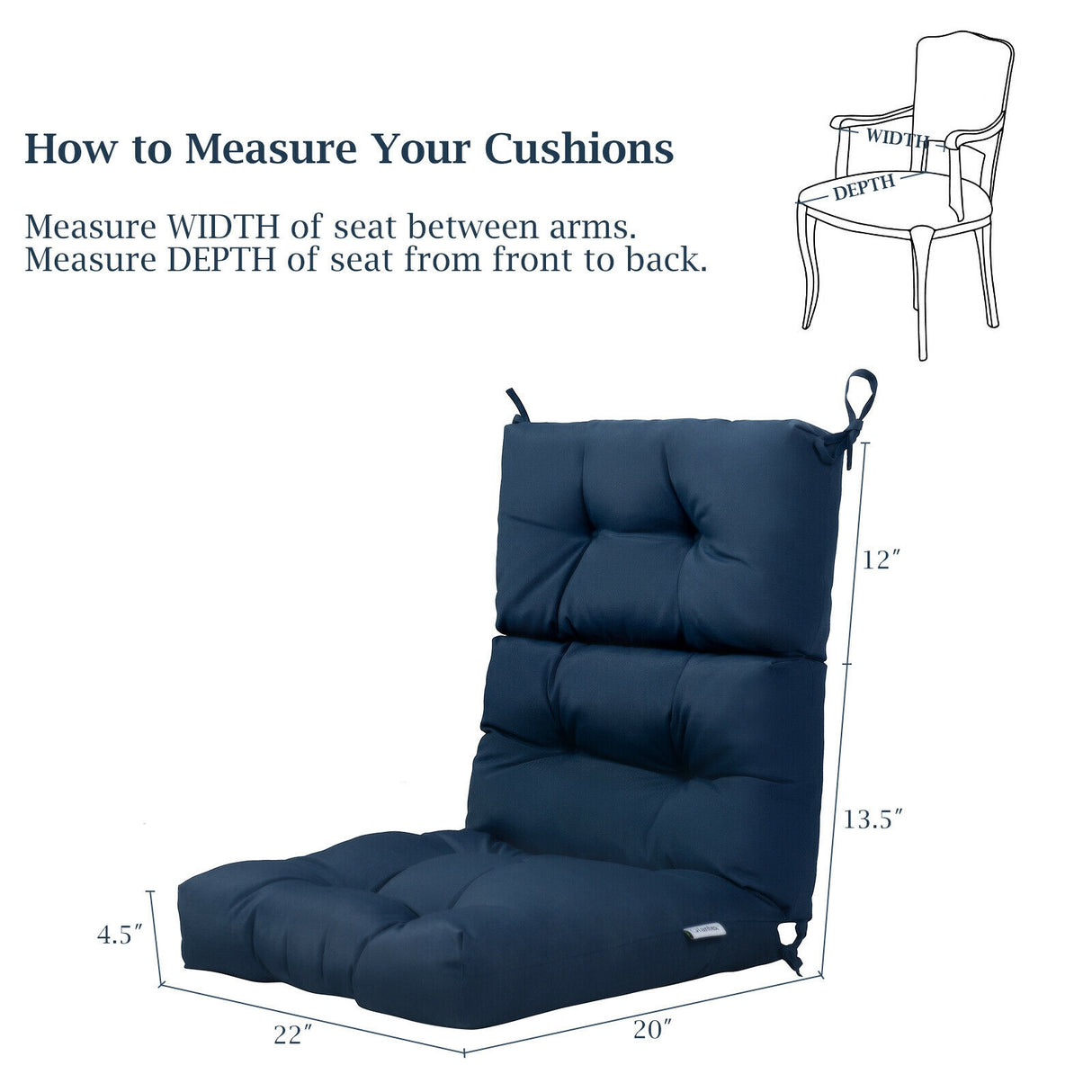 22 x 44 Inch Tufted Outdoor Patio Chair Seating Pad