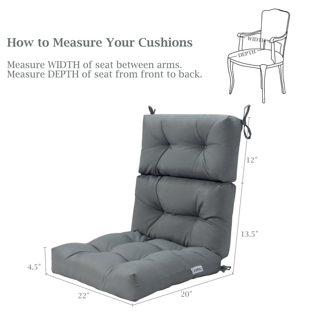 22 x 44 Inch Tufted Outdoor Patio Chair Seating Pad