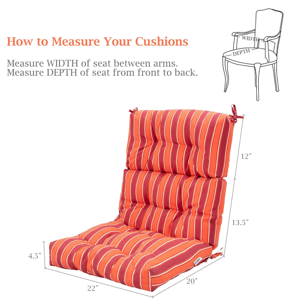 22 x 44 Inch Tufted Outdoor Patio Chair Seating Pad