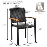 Set of 4 Outdoor Patio PE Rattan Dining Chairs with Powder-coated Steel Frame