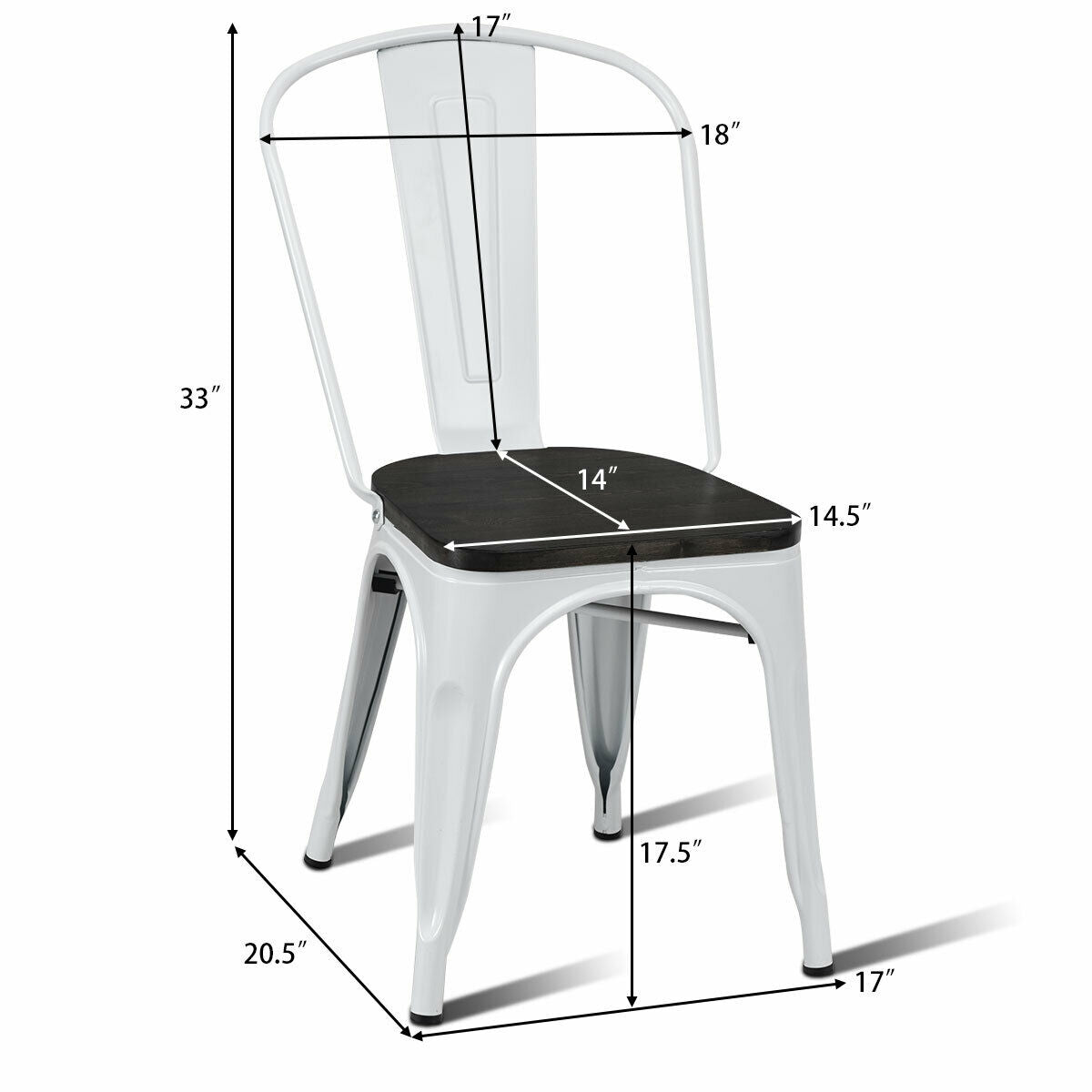 4 Pieces Tolix Style Metal Dining Side Chair Stackable Wood Seat-White