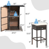 5 Pieces Patio Rattan Bar Table Stool Set Hidden Storage Shelf Cushioned