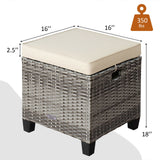 2PCS Patio Rattan Wicker Ottoman Seat with Removable Cushions