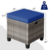 2PCS Patio Rattan Wicker Ottoman Seat with Removable Cushions
