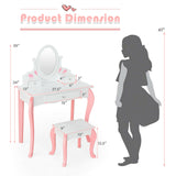 Kids Vanity Princess Makeup Dressing Table Stool Set with Mirror and Drawer