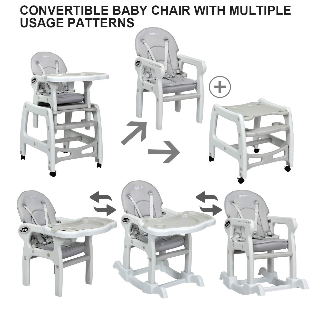 3-in-1 Baby High Chair with Lockable Universal Wheels