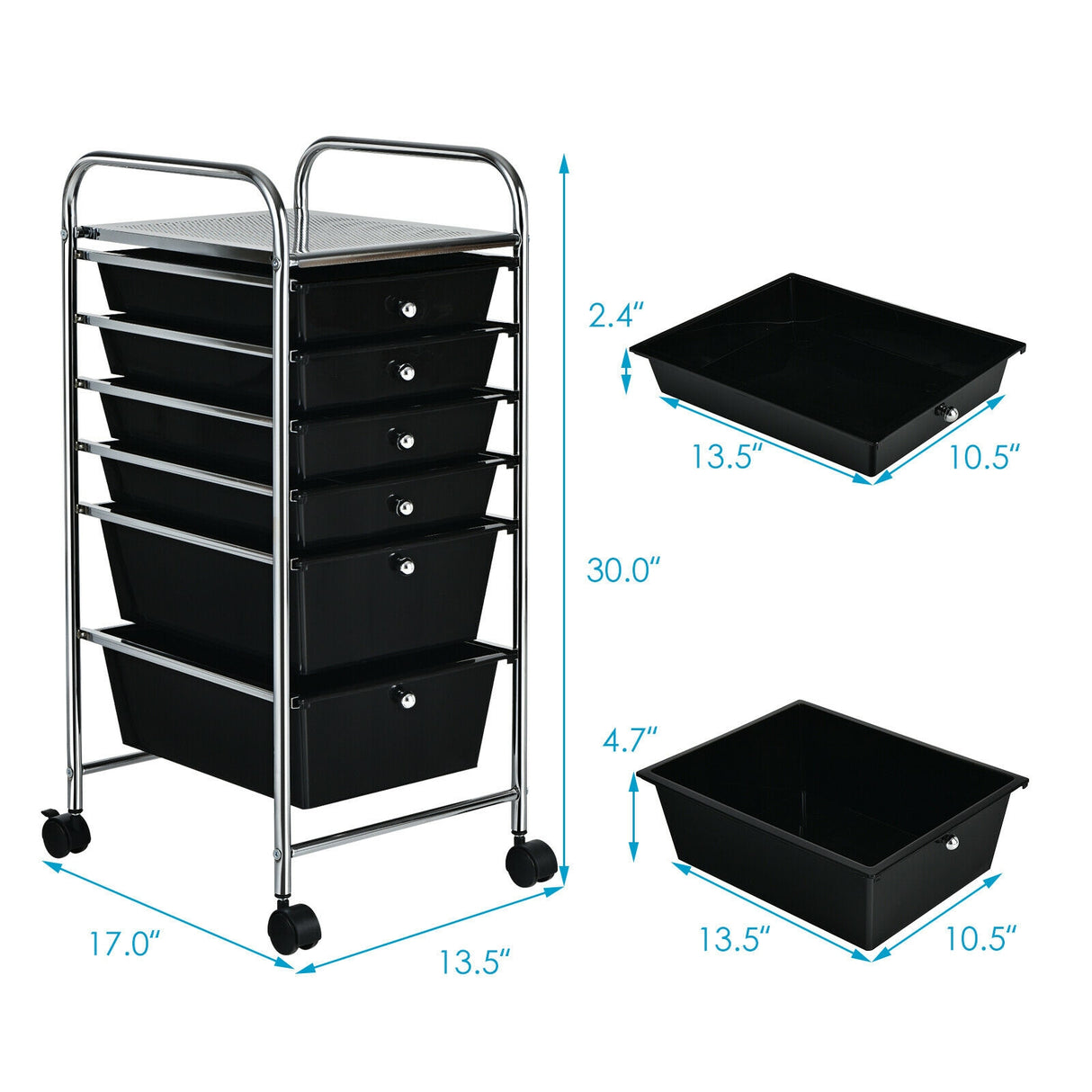6 Drawers Rolling Storage Cart Organizer-Transparent