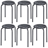 Set of 6 Stackable Multifunctional Daisy Design Backless Round Metal Stool Set