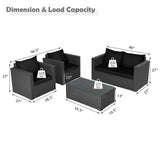4 Pieces Patio Rattan Conversation Set with Cushions and Coffee Table