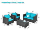 4 Pieces Patio Rattan Conversation Set with Cushions and Coffee Table