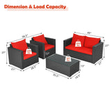 4 Pieces Patio Rattan Conversation Set with Cushions and Coffee Table