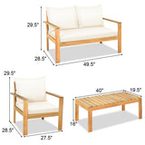 Outdoor 4 Pieces Acacia Wood Chat Set with Water Resistant Cushions