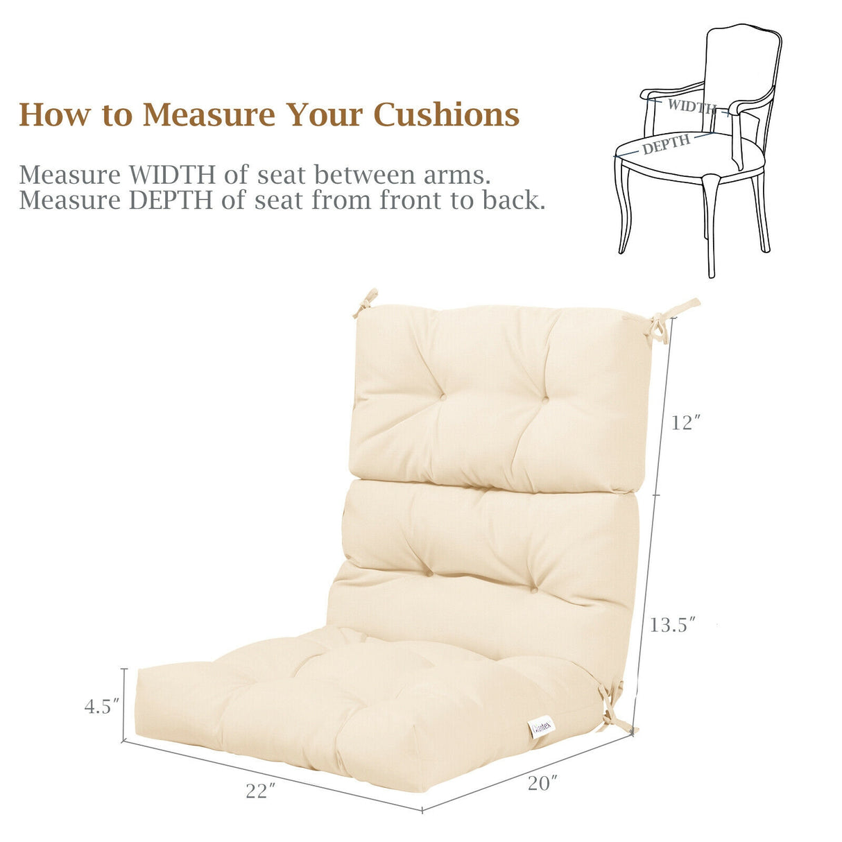 22 x 44 Inch Tufted Outdoor Patio Chair Seating Pad