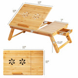 Bamboo Laptop Lap Tray with Adjustable Legs and Tilting Heat-dissipation Top