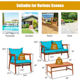 4 Pieces Acacia Wood Patio Rattan Furniture Set with Zippered Cushions