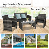 4 Pcs Patio Rattan Furniture Set Top Sofa With Glass Table