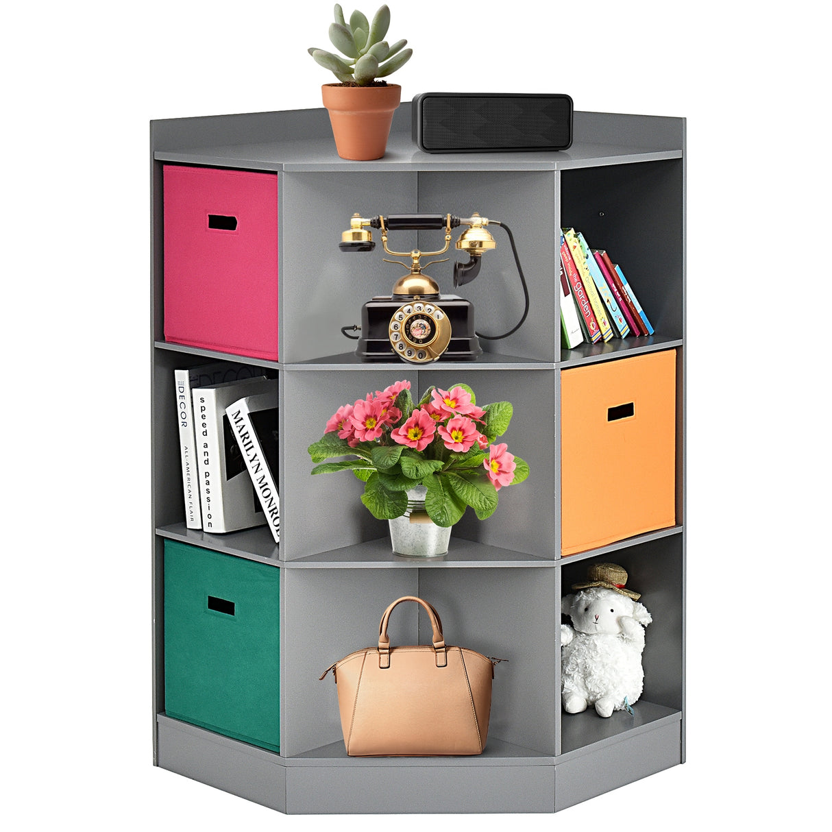 3-Tier Kids Storage Shelf Corner Cabinet with 3 Baskets