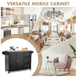 Rolling Kitchen Island with Stainless Steel Countertop and 3 Drawers-Black