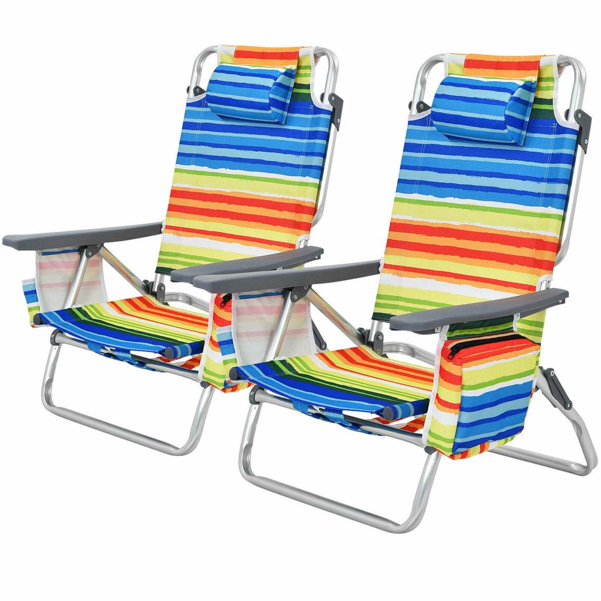 4-Pack 5-Position Outdoor Folding Backpack Beach Reclining Chair with Pillow