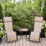 3 Pieces Folding Portable Zero Gravity Reclining Lounge Chairs Table Set